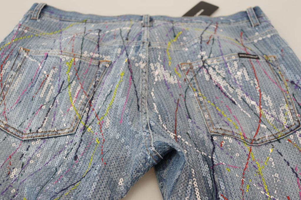 Dolce & Gabbana Blaue Baumwoll-Denim-Jeans mit Farbspritzern