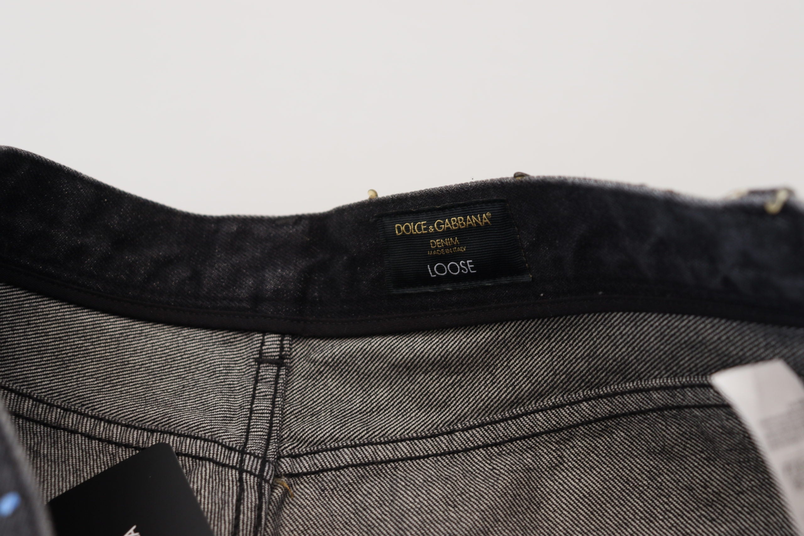 Dolce & Gabbana Schwarze Multicolor Print Zerrissene Denim Jeans