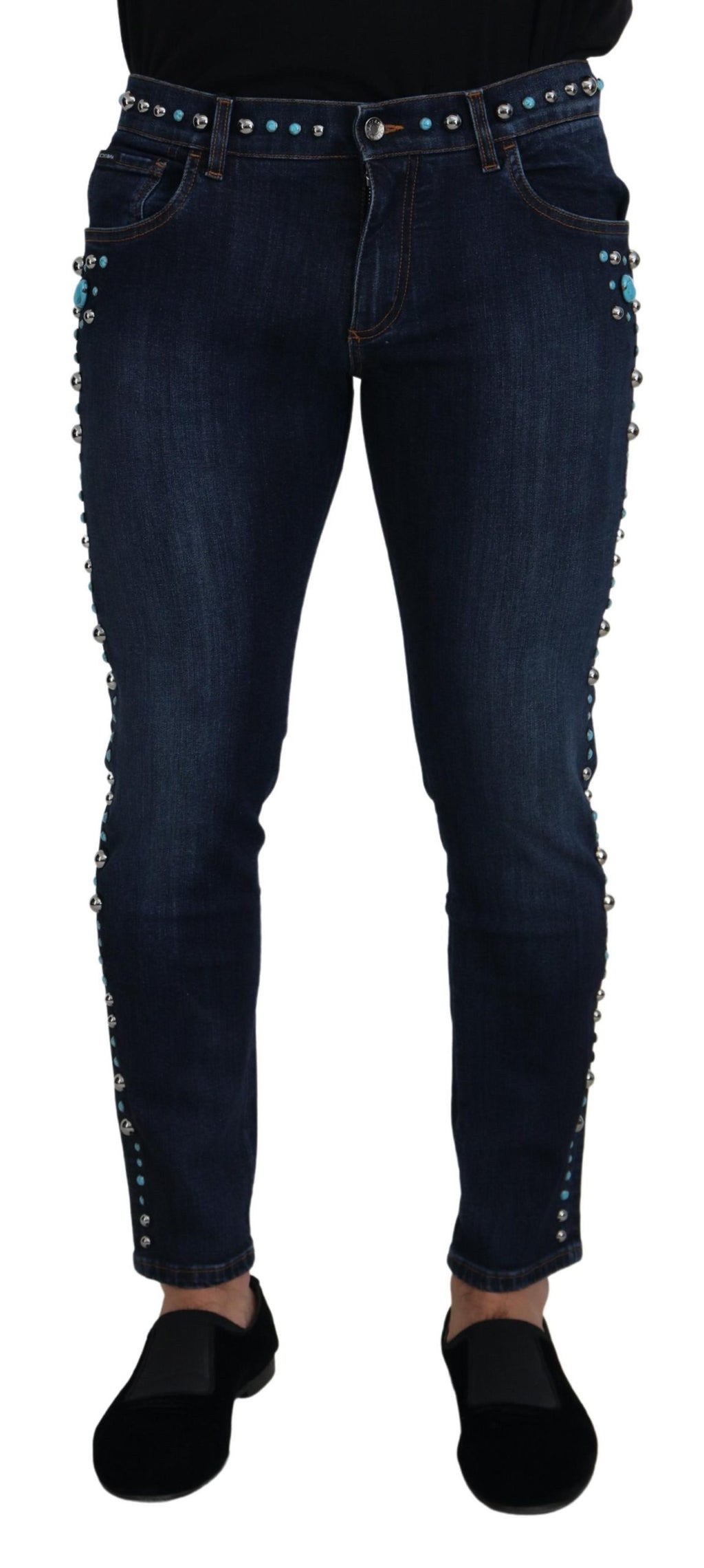 Dolce & Gabbana Blue Cotton Studded Low-Rise Denim Jeans