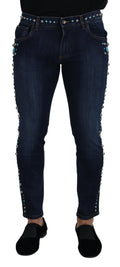 Dolce & Gabbana Blue Cotton Studded Low-Rise Denim Jeans