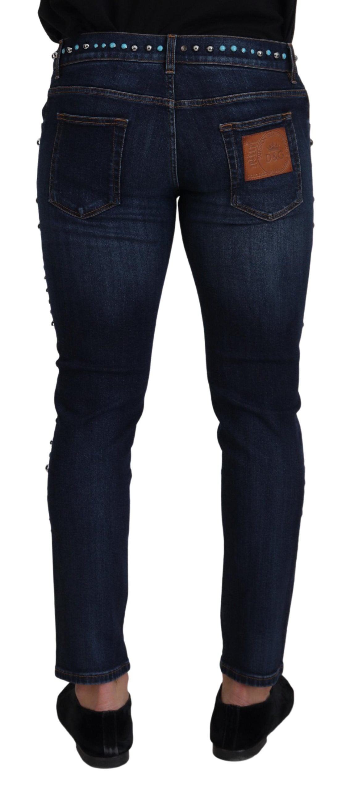Dolce & Gabbana Blue Cotton Studded Low-Rise Denim Jeans