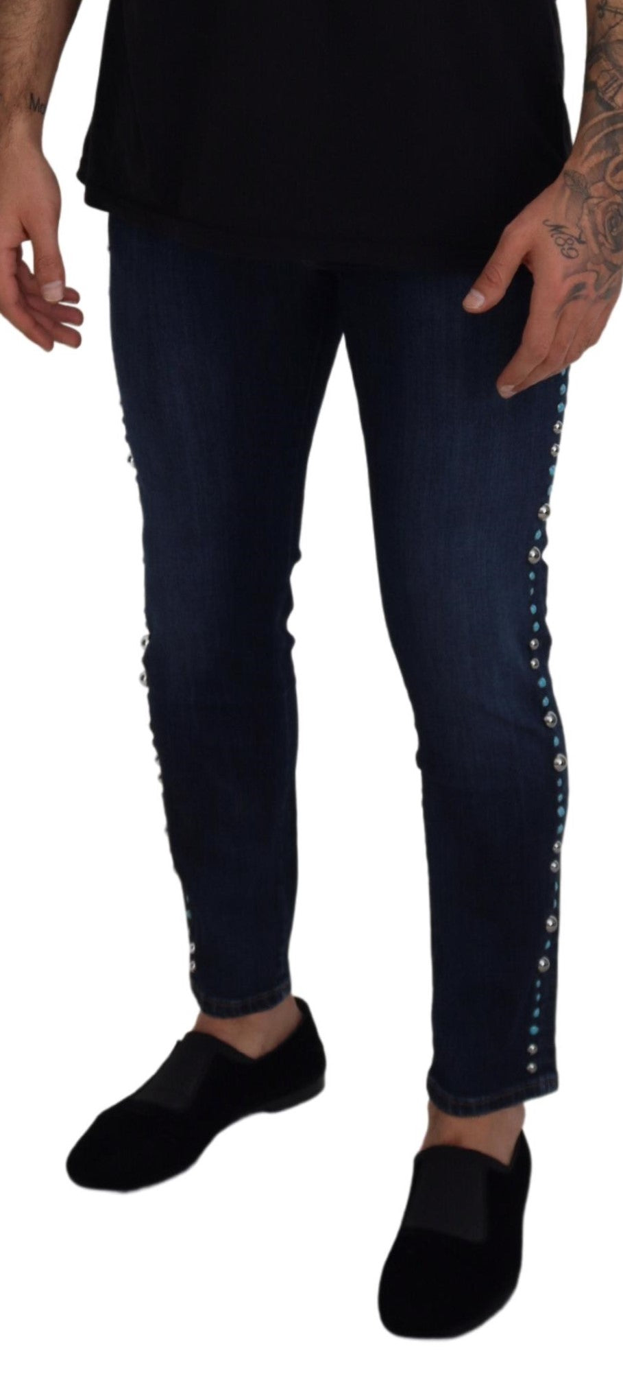 Dolce & Gabbana Blue Cotton Studded Low-Rise Denim Jeans