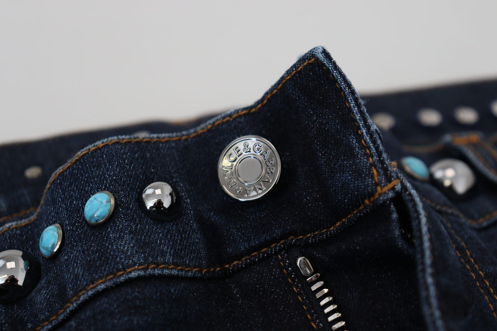 Dolce & Gabbana Blue Cotton Studded Low-Rise Denim Jeans
