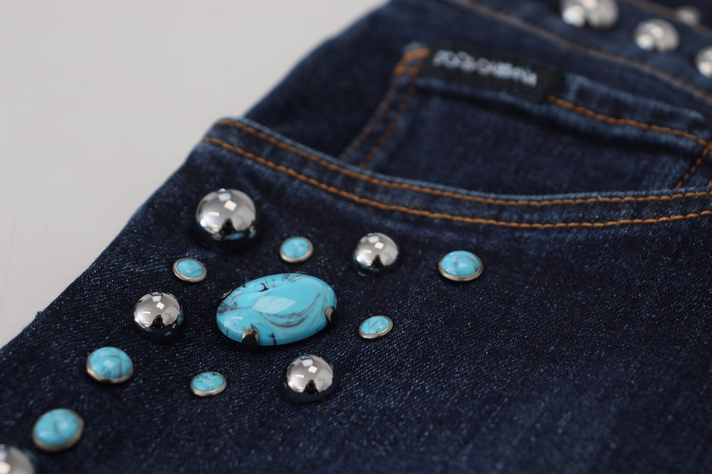 Dolce & Gabbana Blue Cotton Studded Low-Rise Denim Jeans