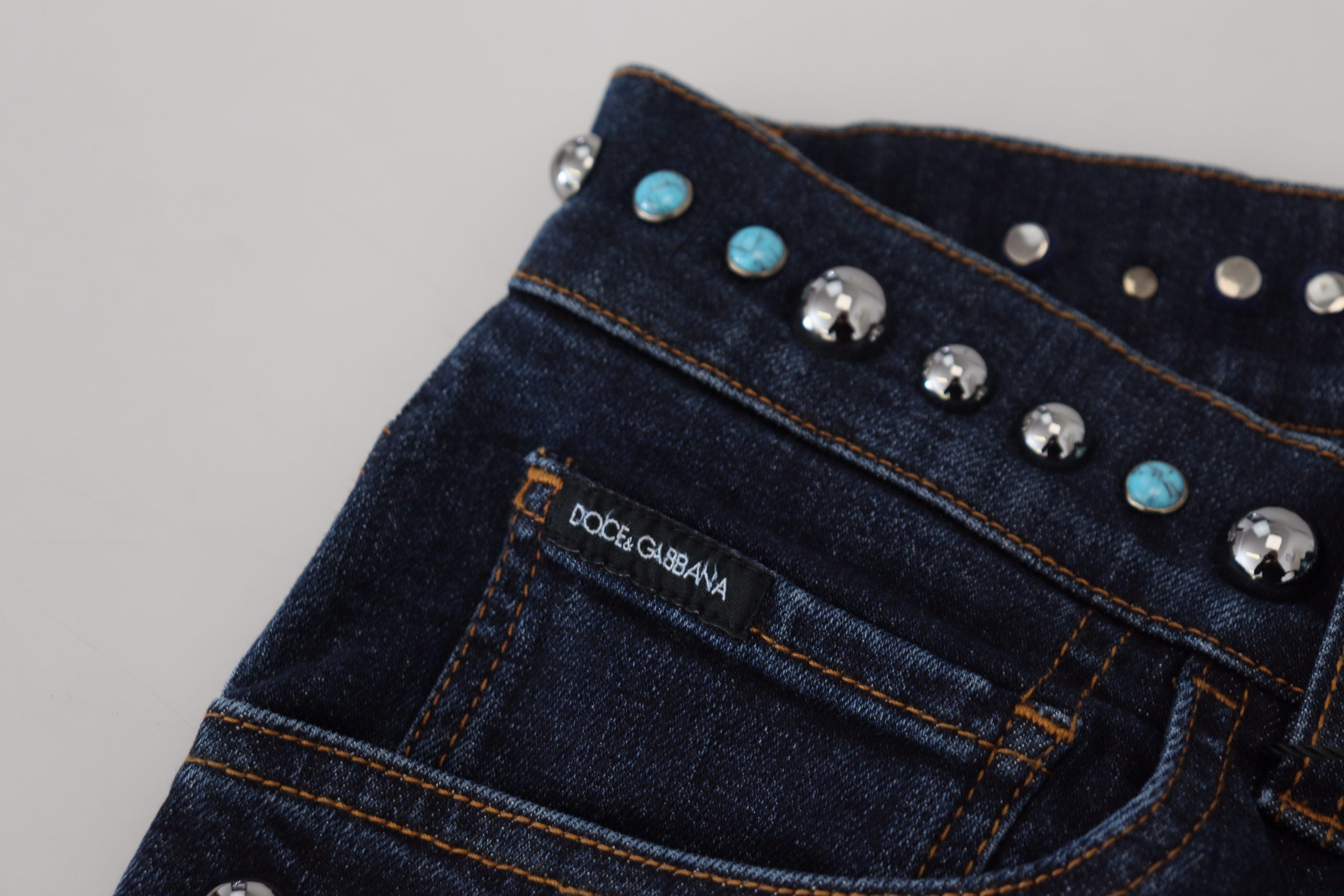 Dolce & Gabbana Blue Cotton Studded Low-Rise Denim Jeans