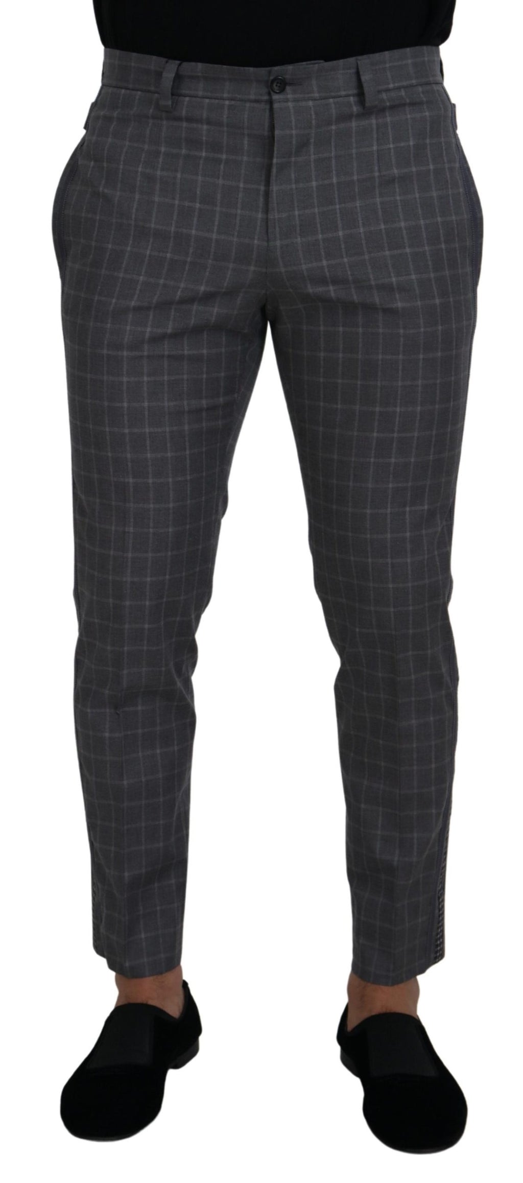 Dolce & Gabbana Grau karierte Chino-Hose aus Baumwolle
