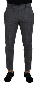 Dolce & Gabbana Grau karierte Chino-Hose aus Baumwolle