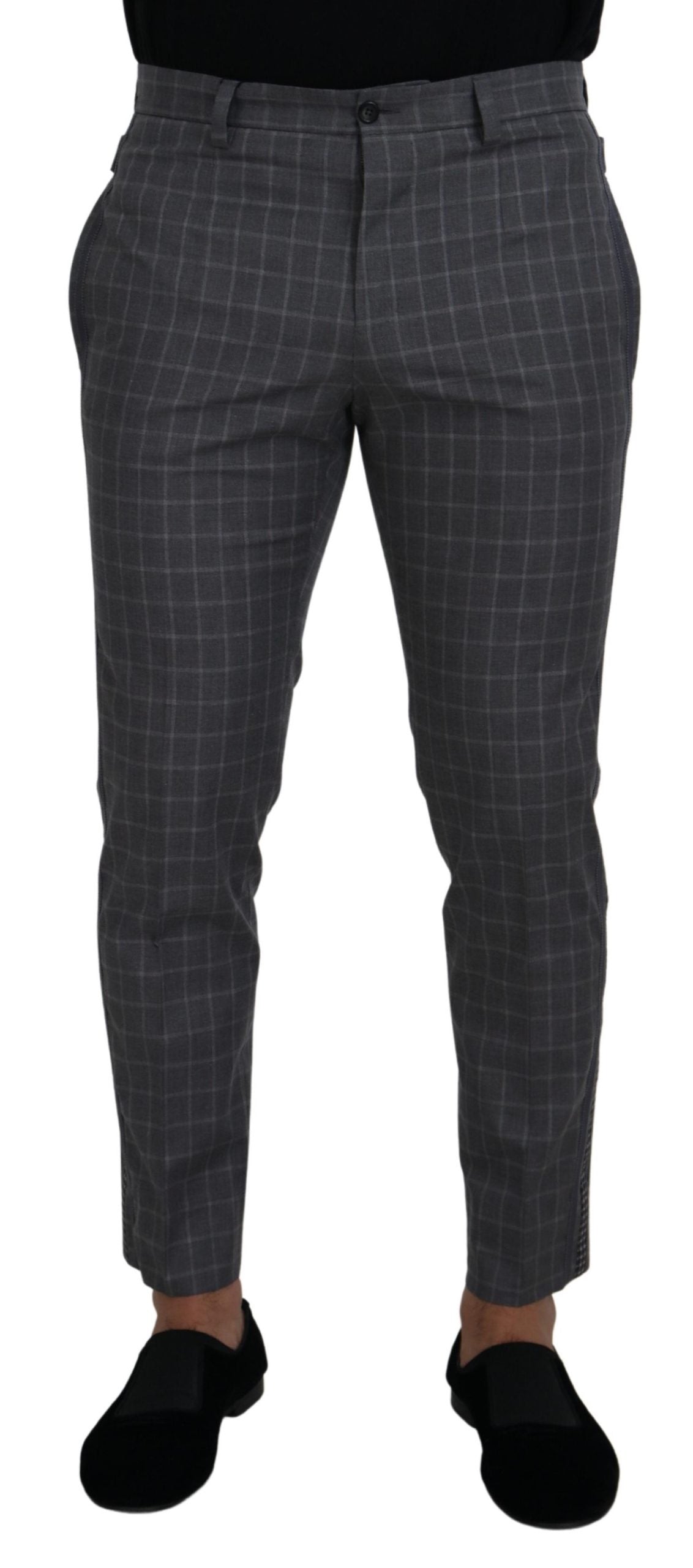 Dolce & Gabbana Grau karierte Chino-Hose aus Baumwolle