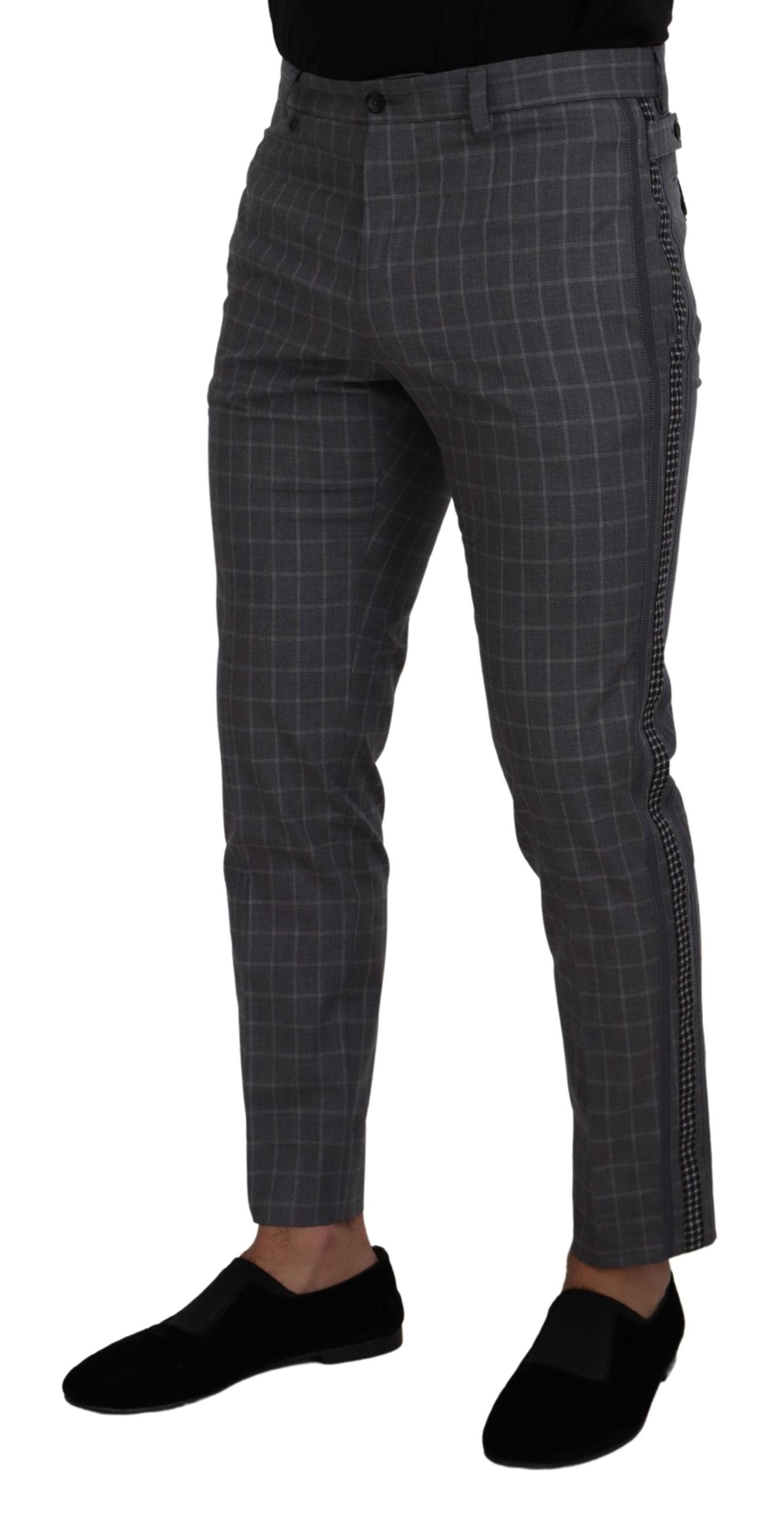 Dolce & Gabbana Grau karierte Chino-Hose aus Baumwolle