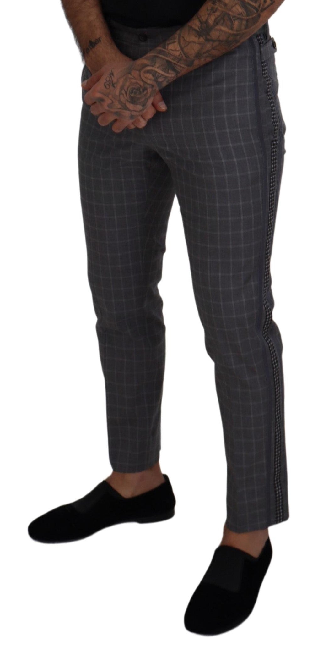 Dolce & Gabbana Grau karierte Chino-Hose aus Baumwolle
