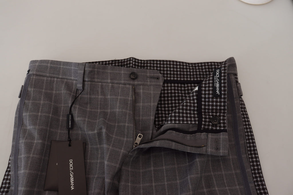 Dolce & Gabbana Grau karierte Chino-Hose aus Baumwolle