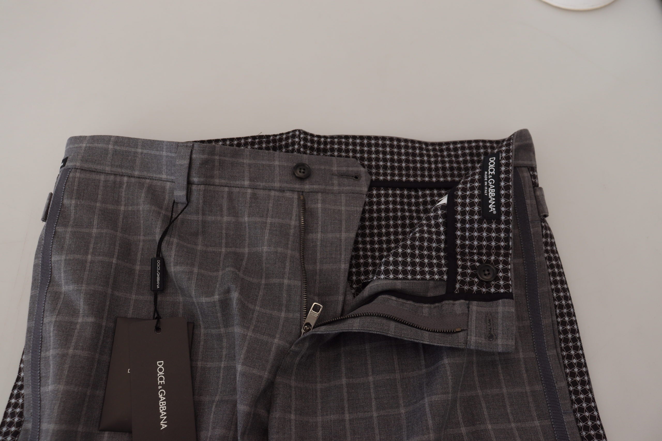 Dolce & Gabbana Grau karierte Chino-Hose aus Baumwolle