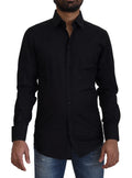 Dolce & Gabbana Black Cotton Shirt Slim Fit Formal Dress GOLD