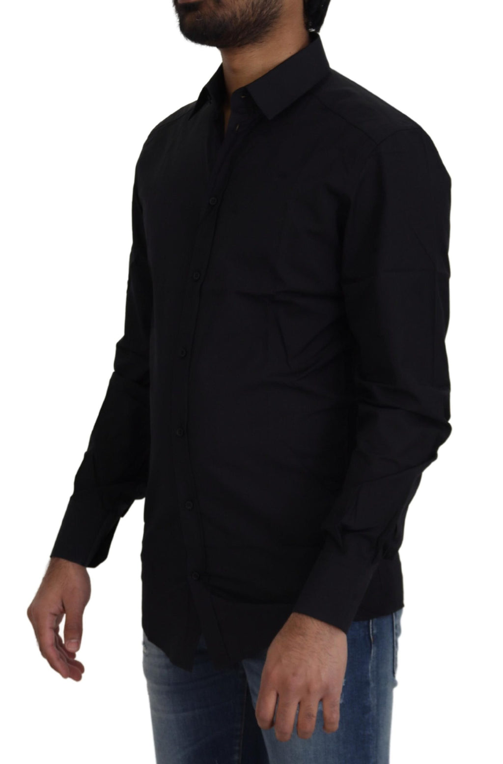 Dolce & Gabbana Black Cotton Shirt Slim Fit Formal Dress GOLD