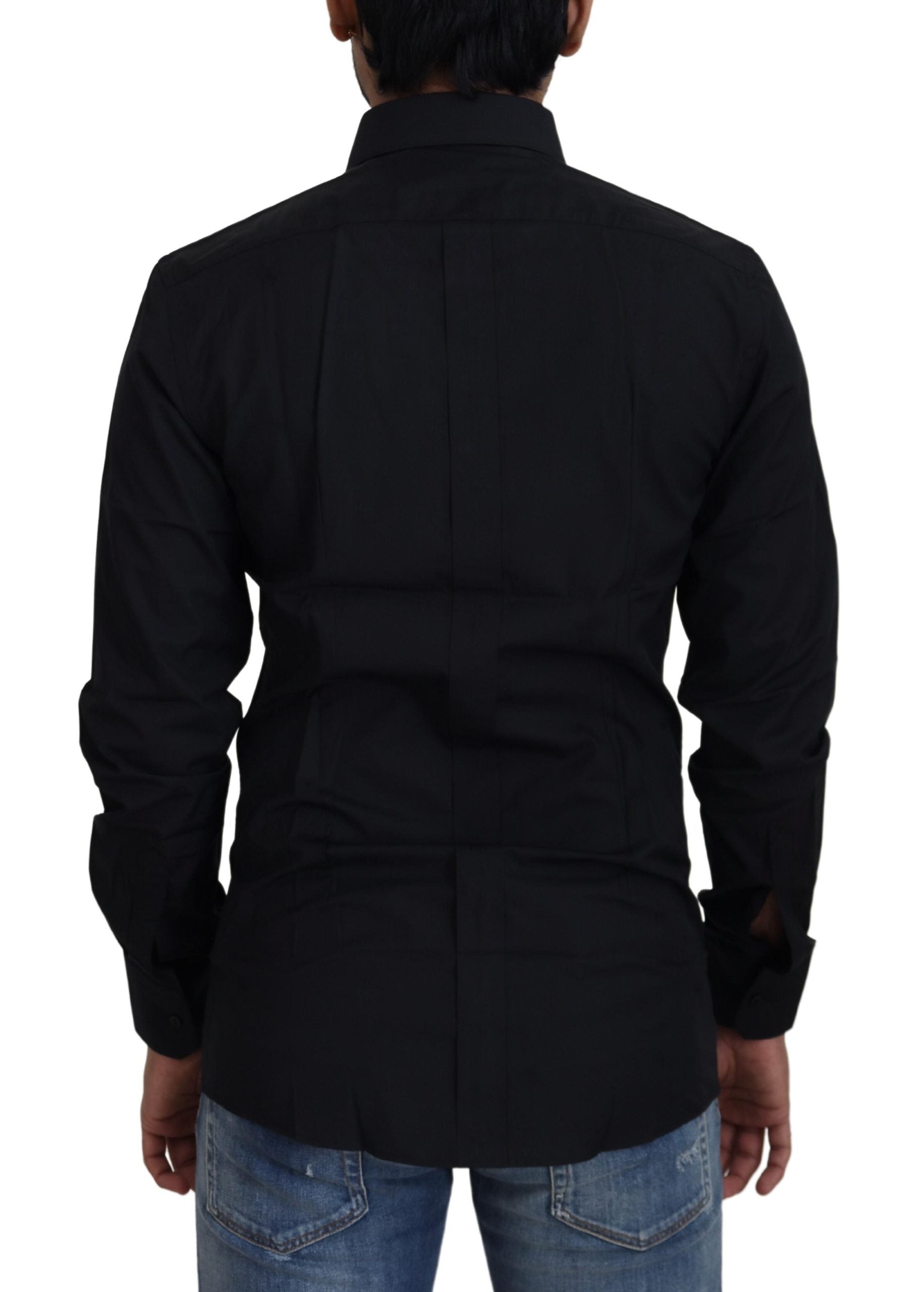 Dolce & Gabbana Black Cotton Shirt Slim Fit Formal Dress GOLD