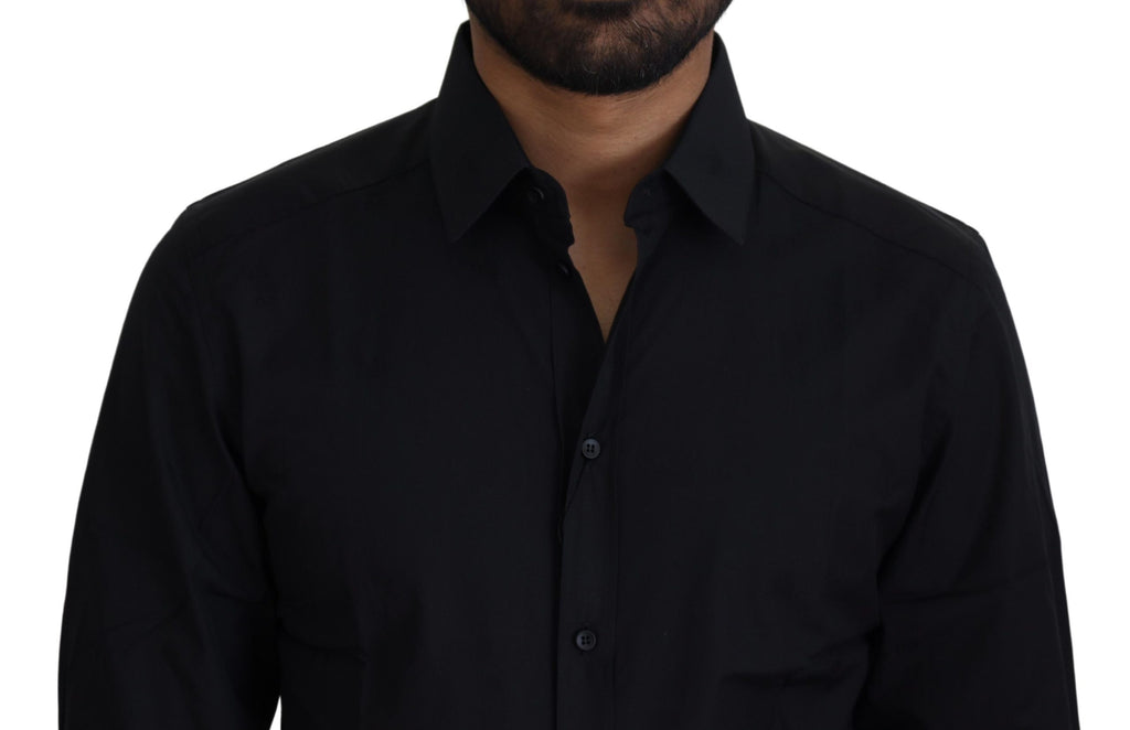 Dolce & Gabbana Black Cotton Shirt Slim Fit Formal Dress GOLD