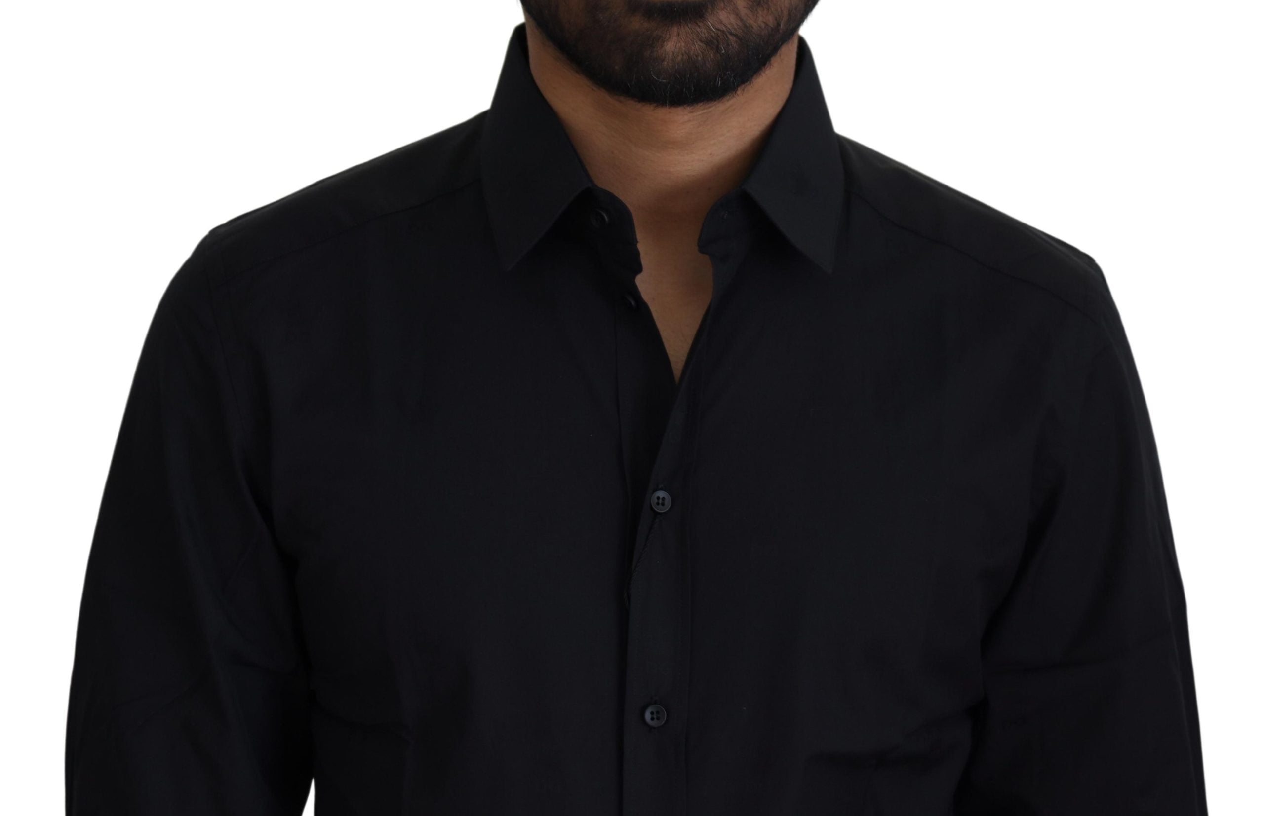 Dolce & Gabbana Black Cotton Shirt Slim Fit Formal Dress GOLD