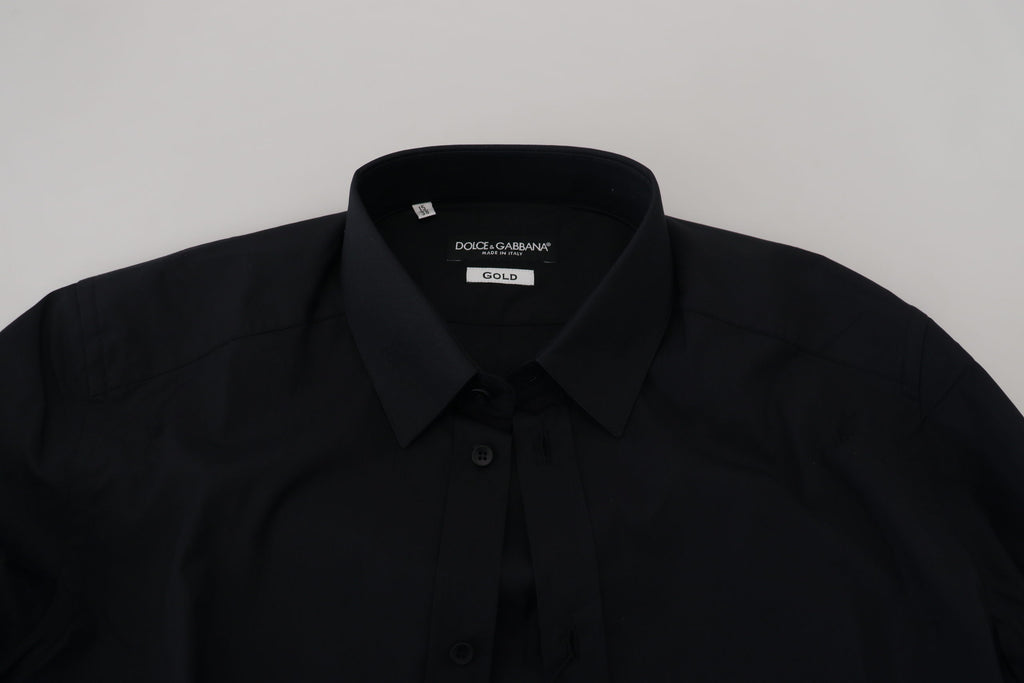 Dolce & Gabbana Black Cotton Shirt Slim Fit Formal Dress GOLD