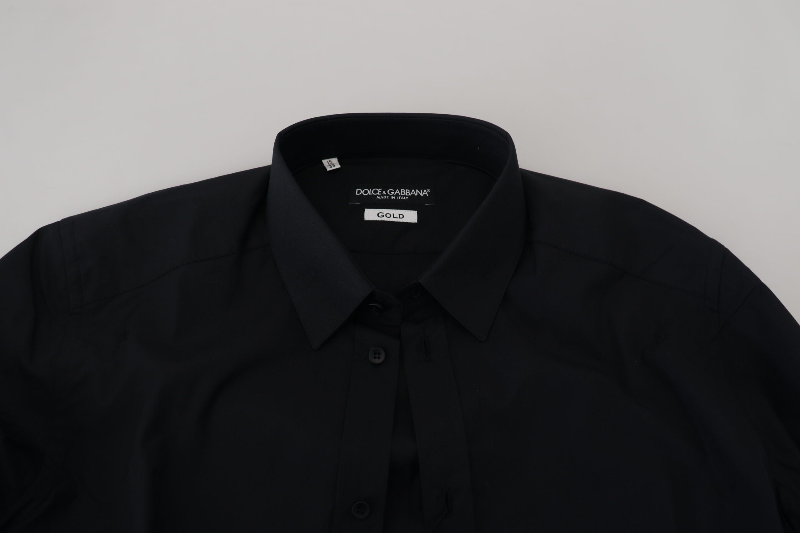 Dolce & Gabbana Black Cotton Shirt Slim Fit Formal Dress GOLD