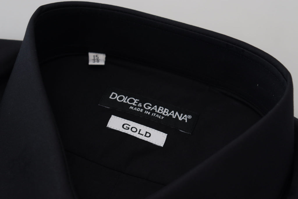 Dolce & Gabbana Black Cotton Shirt Slim Fit Formal Dress GOLD