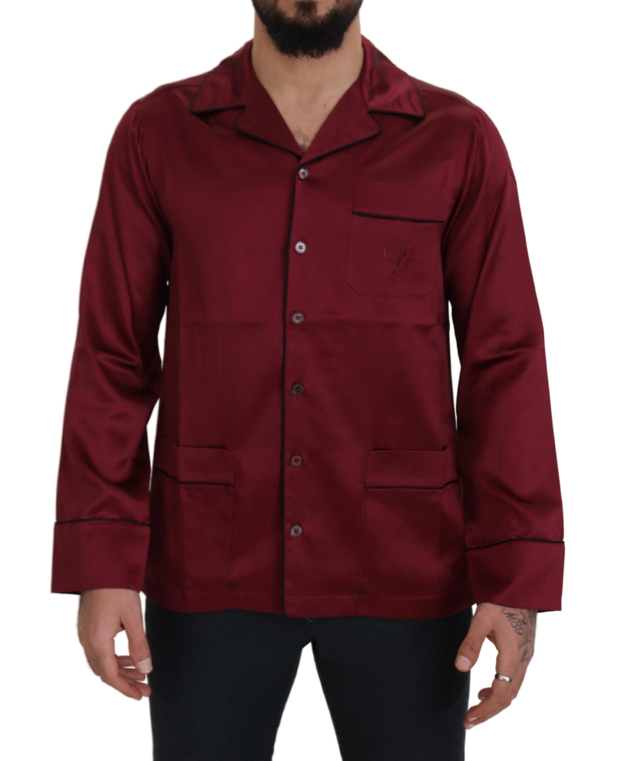 Dolce & Gabbana Red Silk Lounge Top Pajama Sleep Shirt