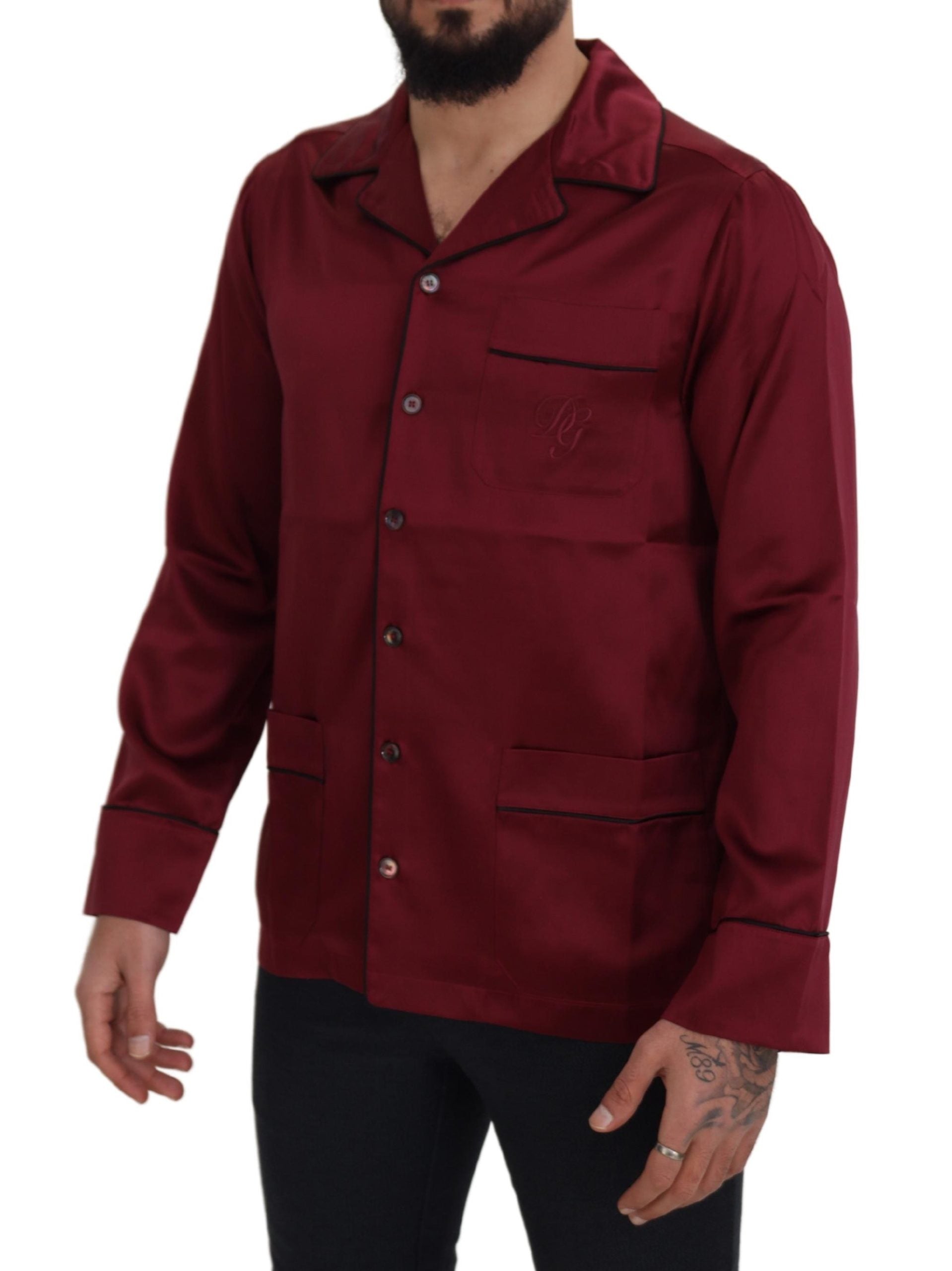 Dolce & Gabbana Red Silk Lounge Top Pajama Sleep Shirt