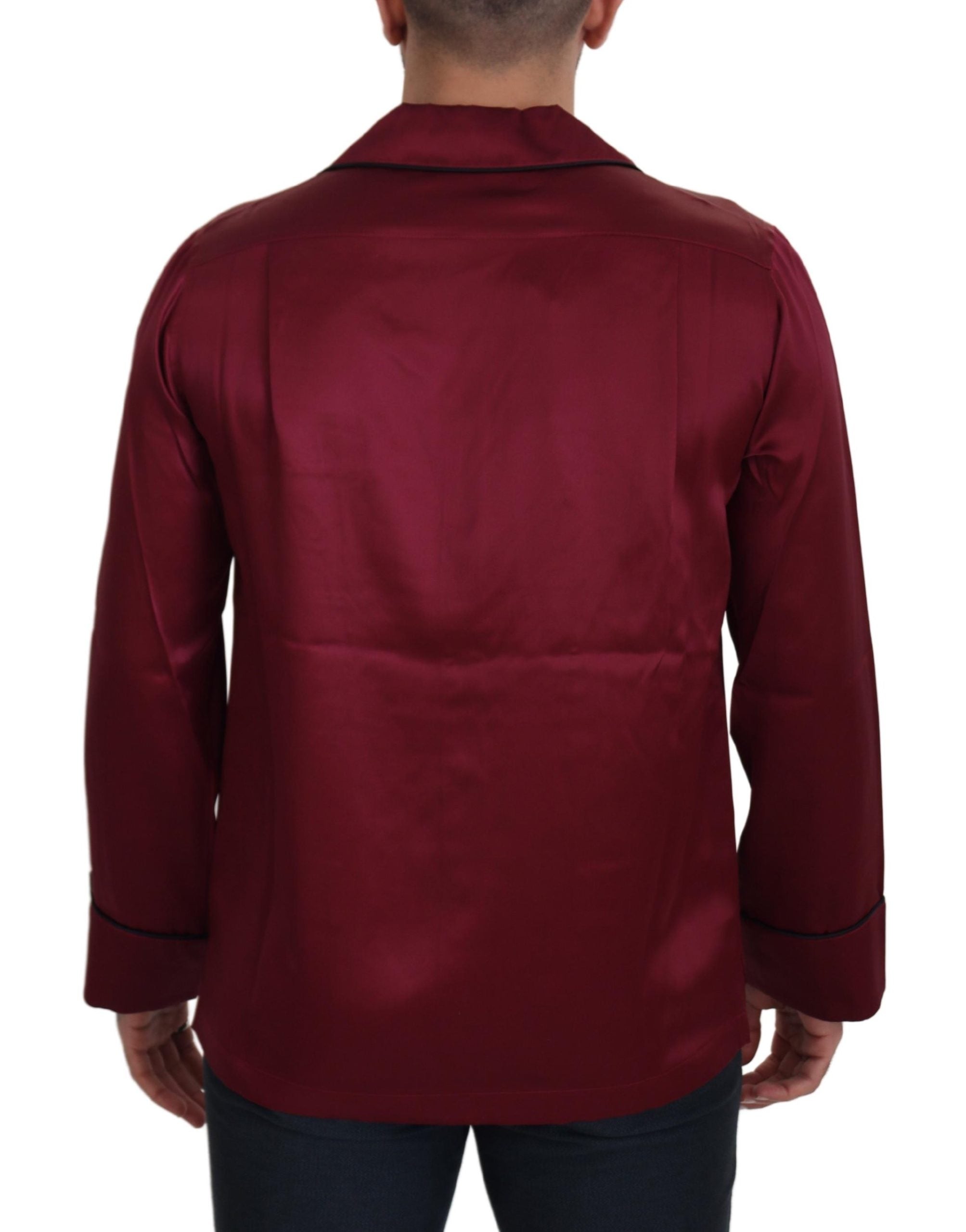 Dolce & Gabbana Red Silk Lounge Top Pajama Sleep Shirt