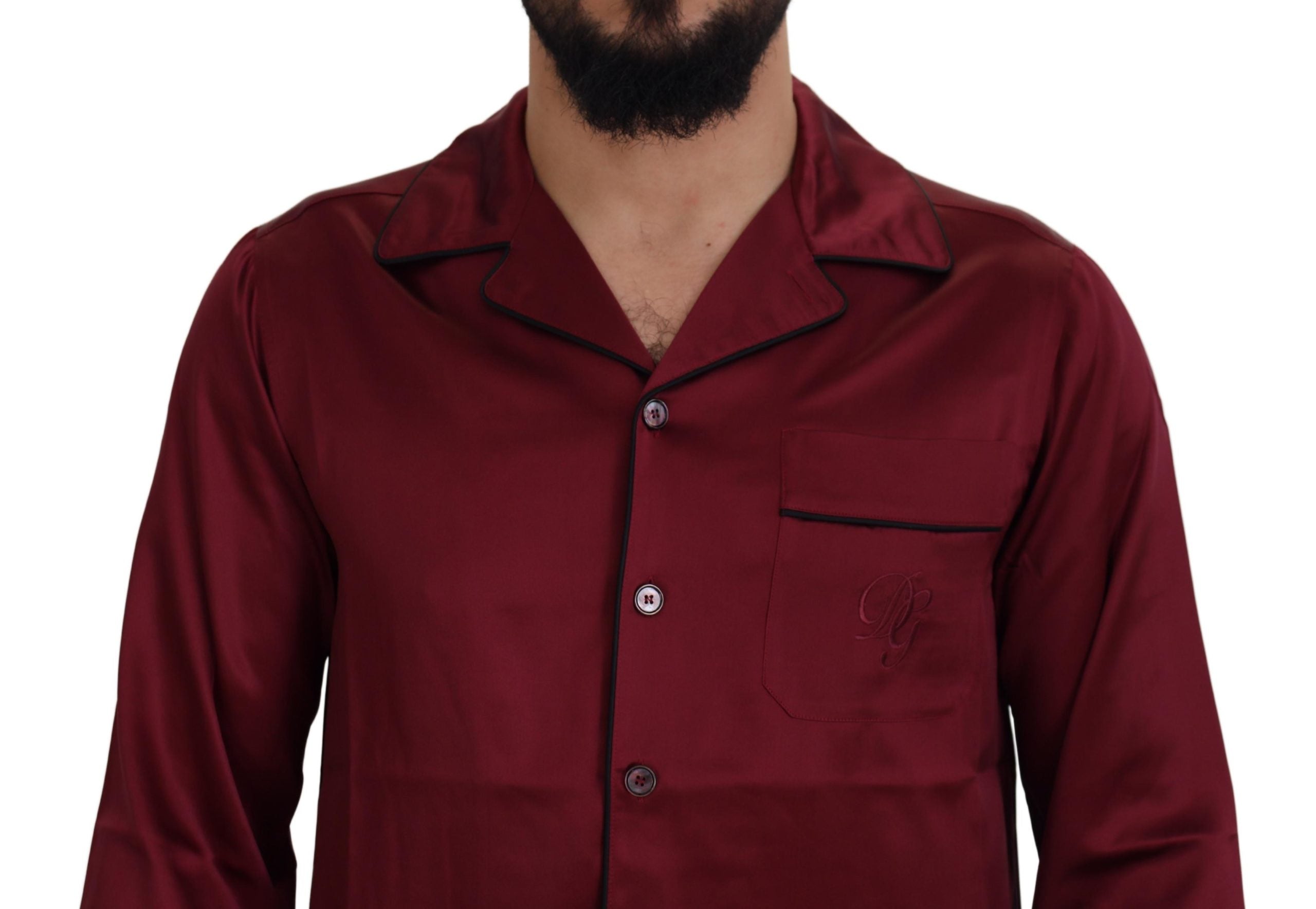 Dolce & Gabbana Red Silk Lounge Top Pajama Sleep Shirt