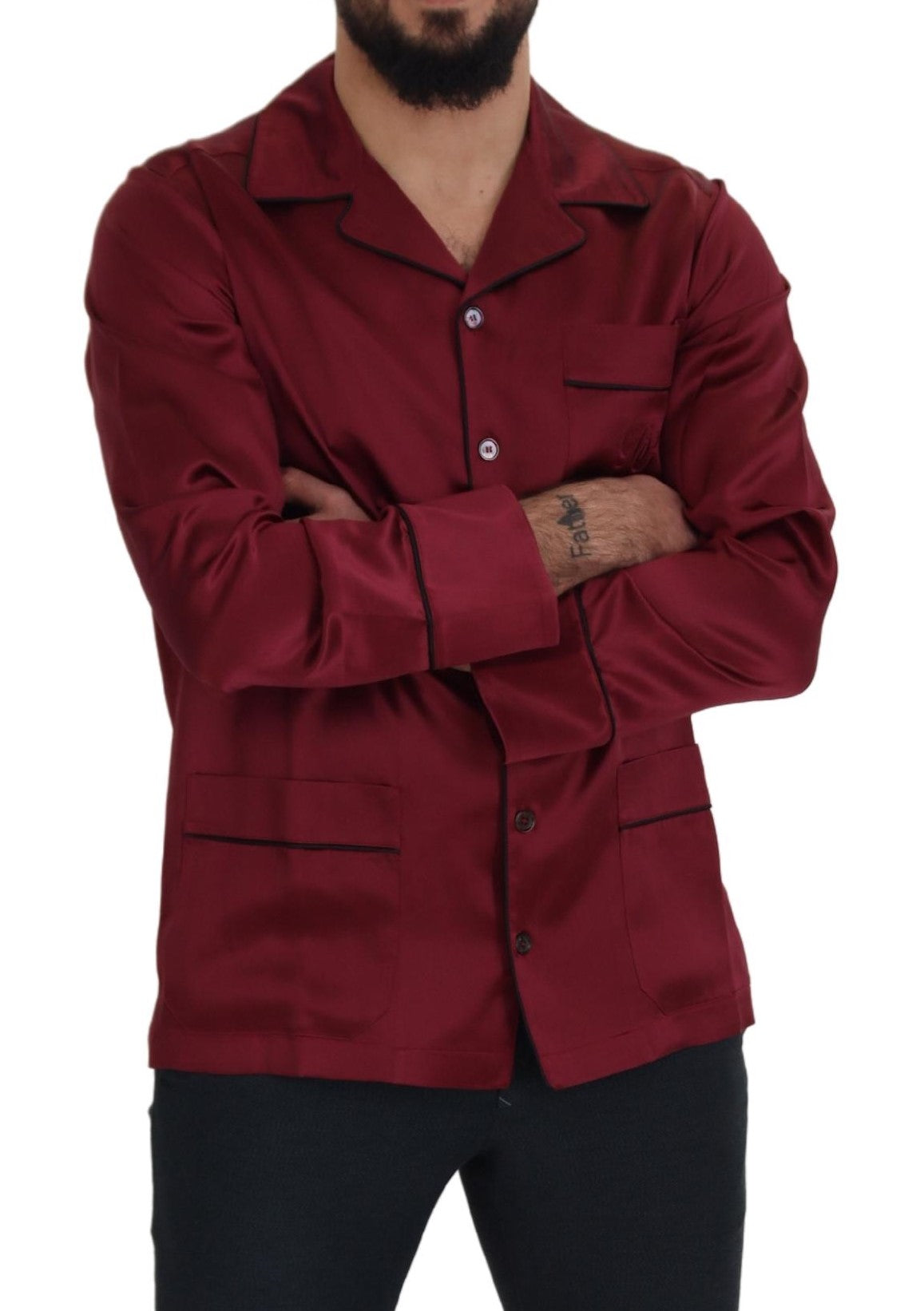 Dolce & Gabbana Red Silk Lounge Top Pajama Sleep Shirt