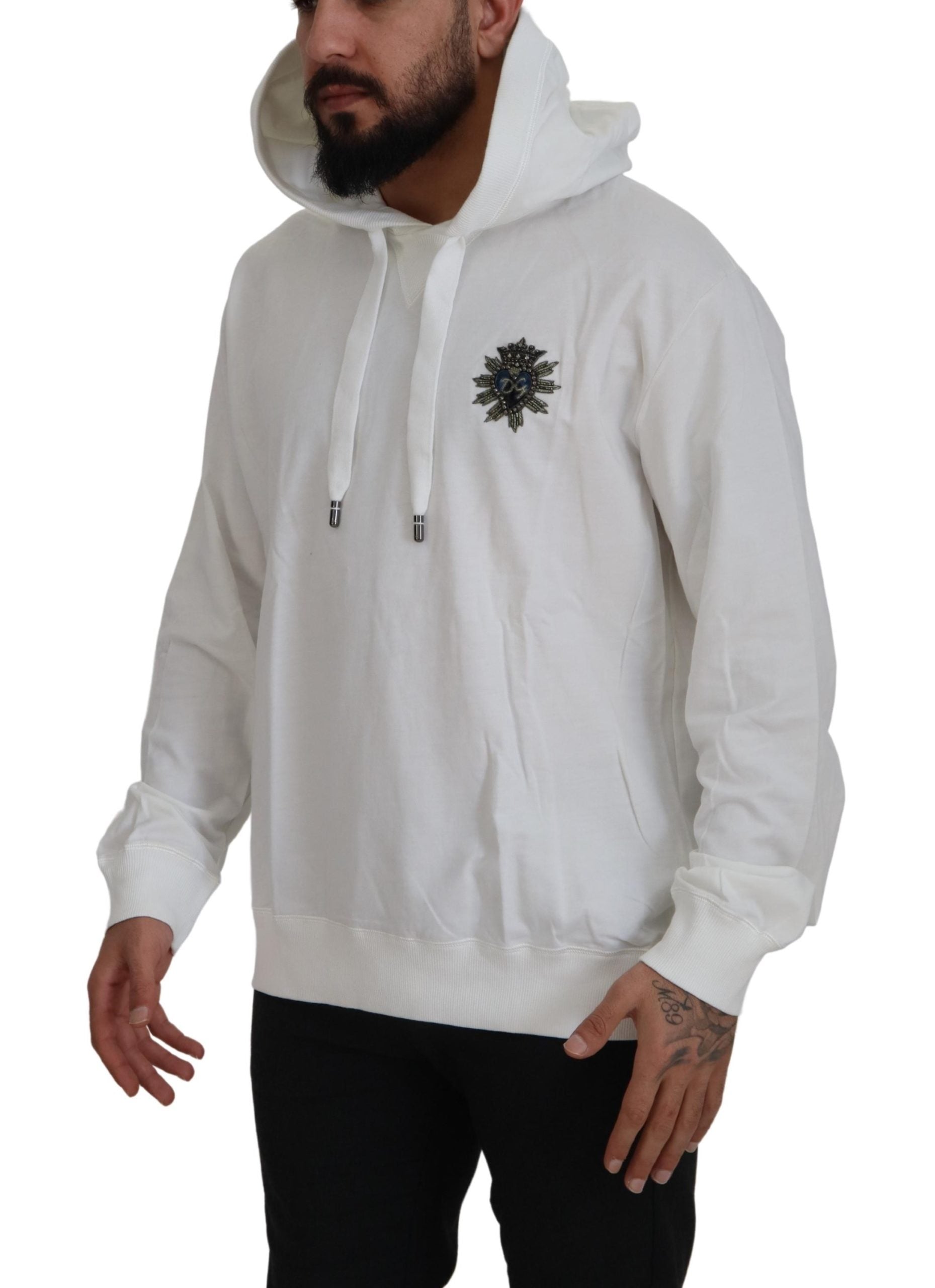 Dolce & Gabbana Weißes Baumwoll-Sweatshirt mit Kapuze Pullover