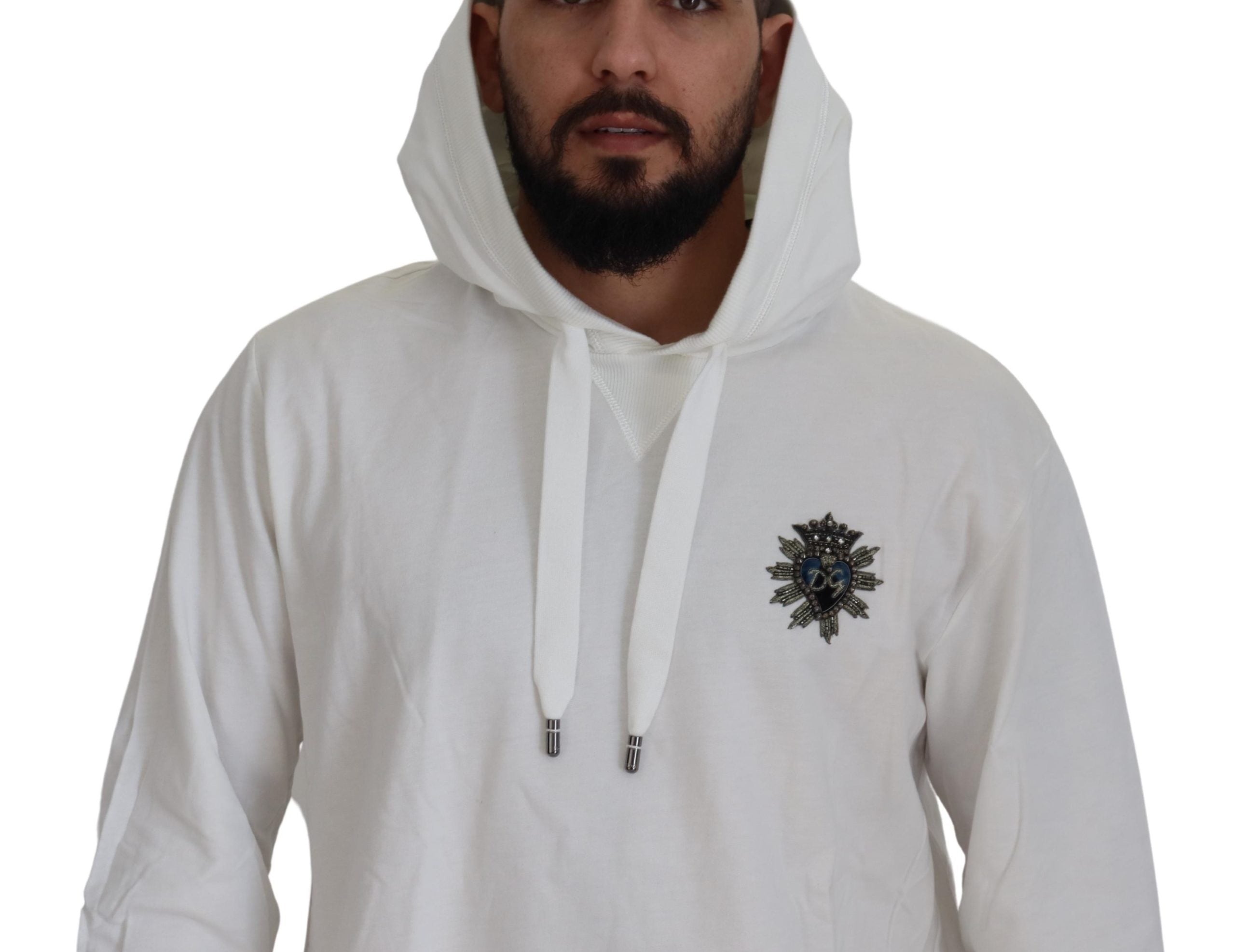 Dolce & Gabbana Weißes Baumwoll-Sweatshirt mit Kapuze Pullover