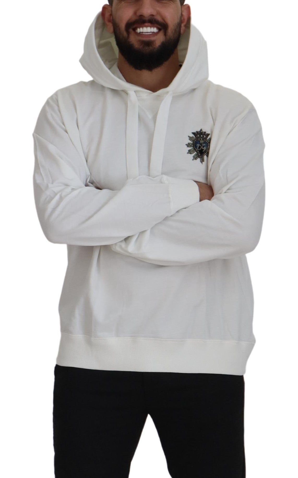 Dolce & Gabbana Weißes Baumwoll-Sweatshirt mit Kapuze Pullover