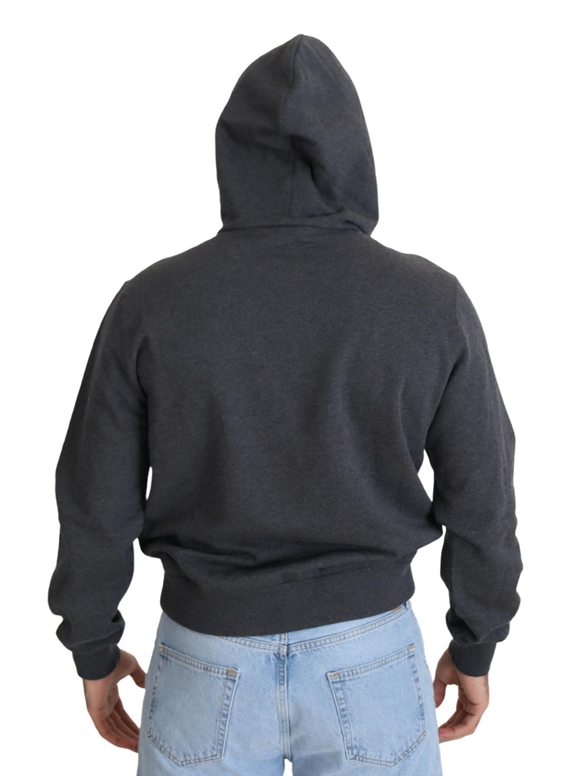 Dolce & Gabbana Graues Logo-Sweatshirt aus Baumwolle mit Kapuze Pullover