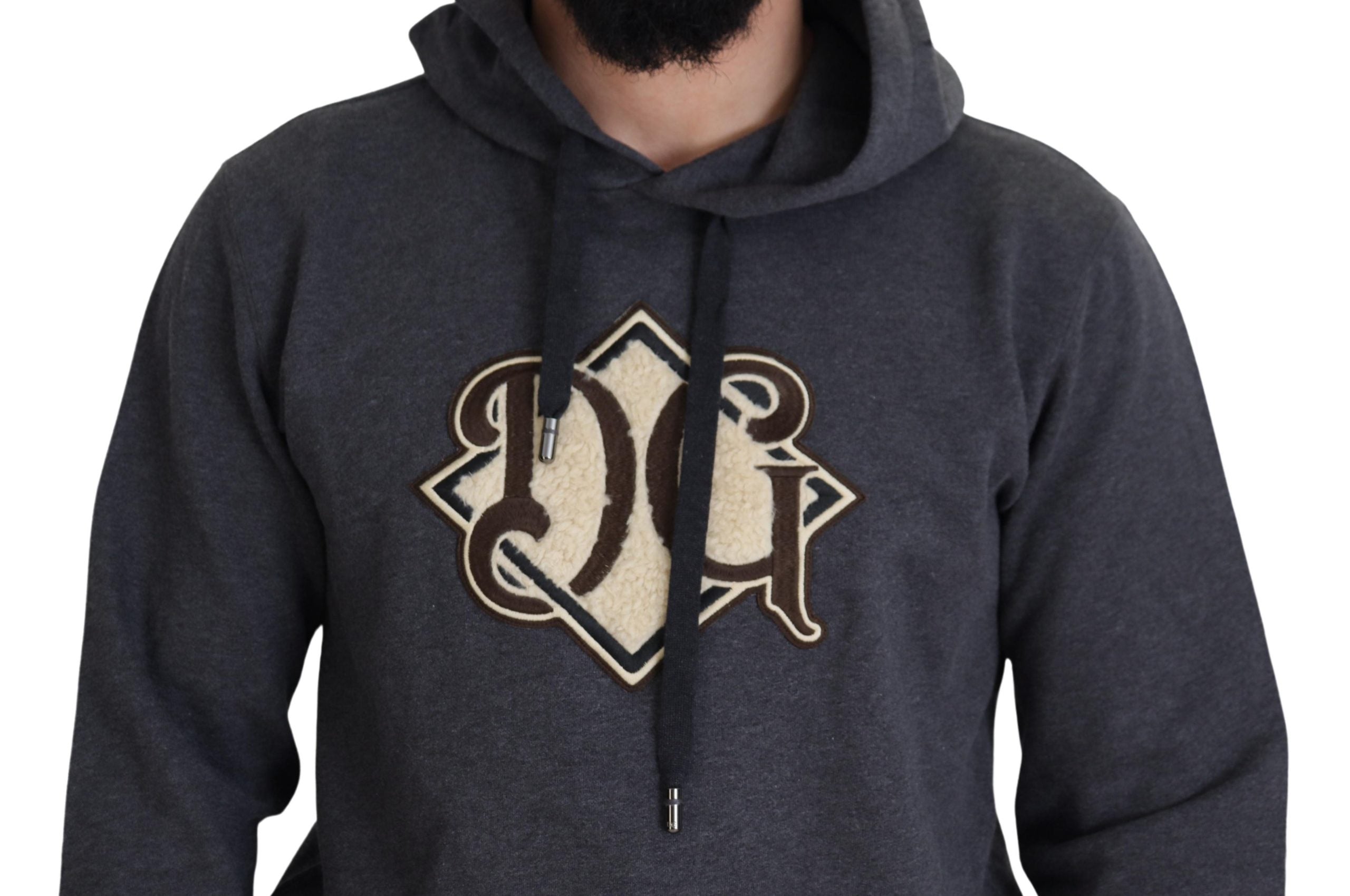 Dolce & Gabbana Graues Logo-Sweatshirt aus Baumwolle mit Kapuze Pullover