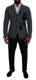 Dolce & Gabbana Graue Wolle Rosen Slim Fit Jacke Blazer