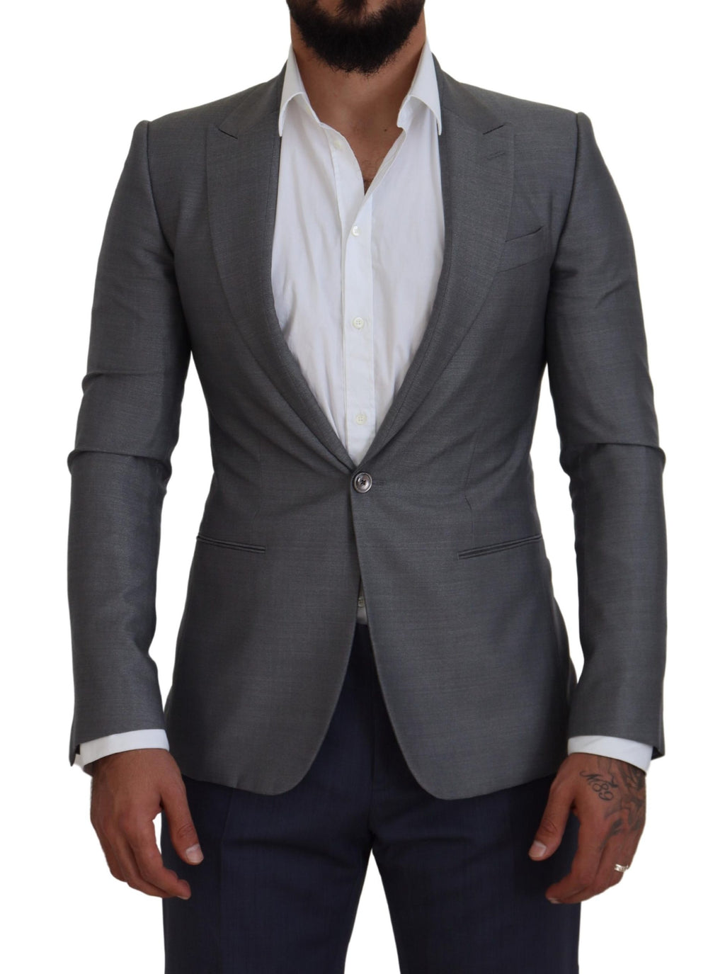 Dolce & Gabbana Grey Wool Silk Slim Fit Jacket Blazer