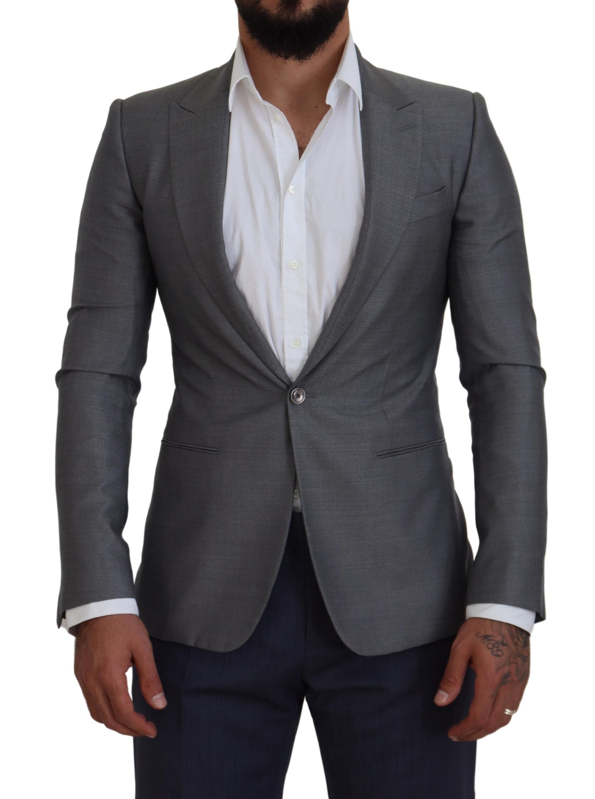 Dolce & Gabbana Grey Wool Silk Slim Fit Jacket Blazer