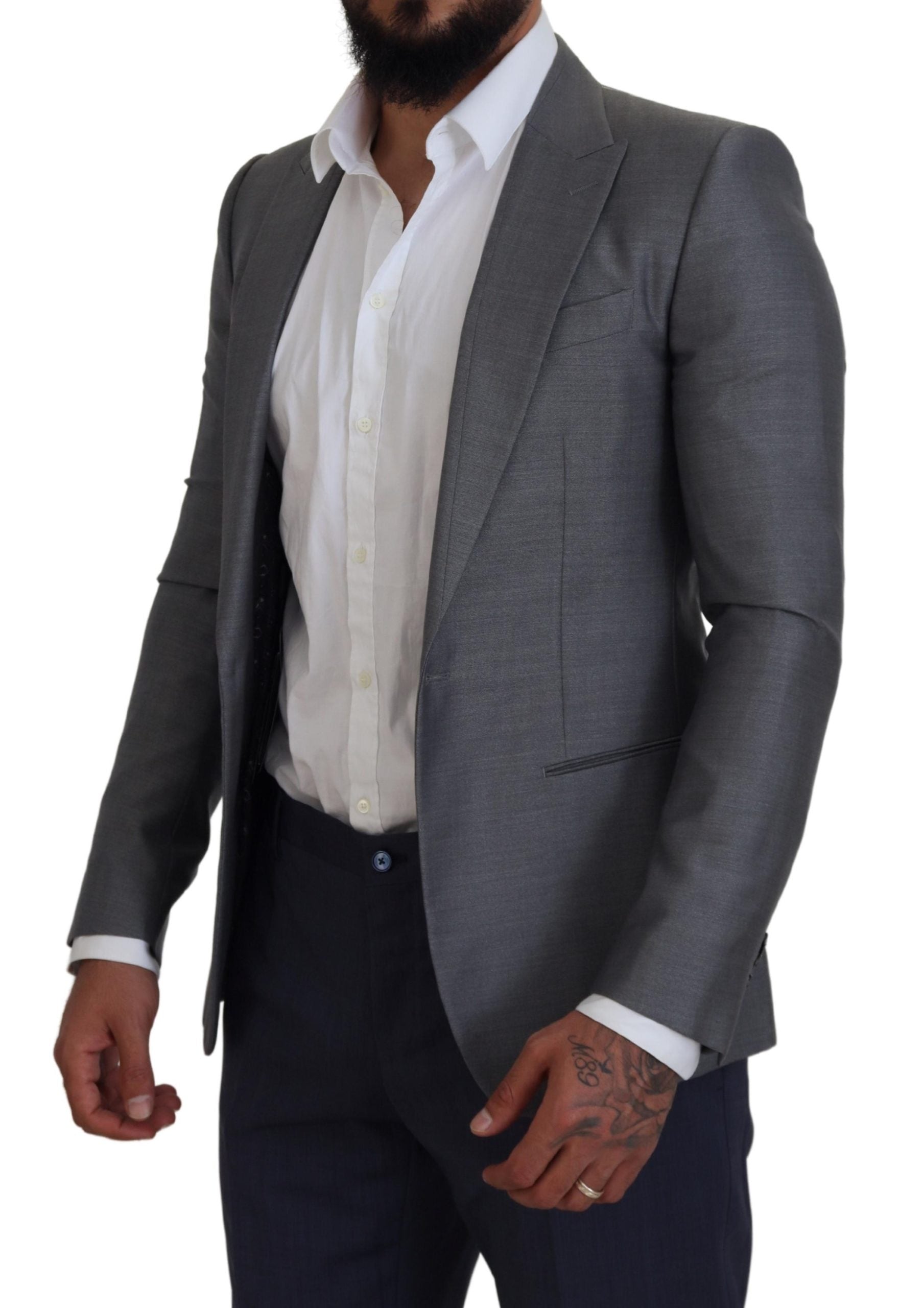 Dolce & Gabbana Grey Wool Silk Slim Fit Jacket Blazer