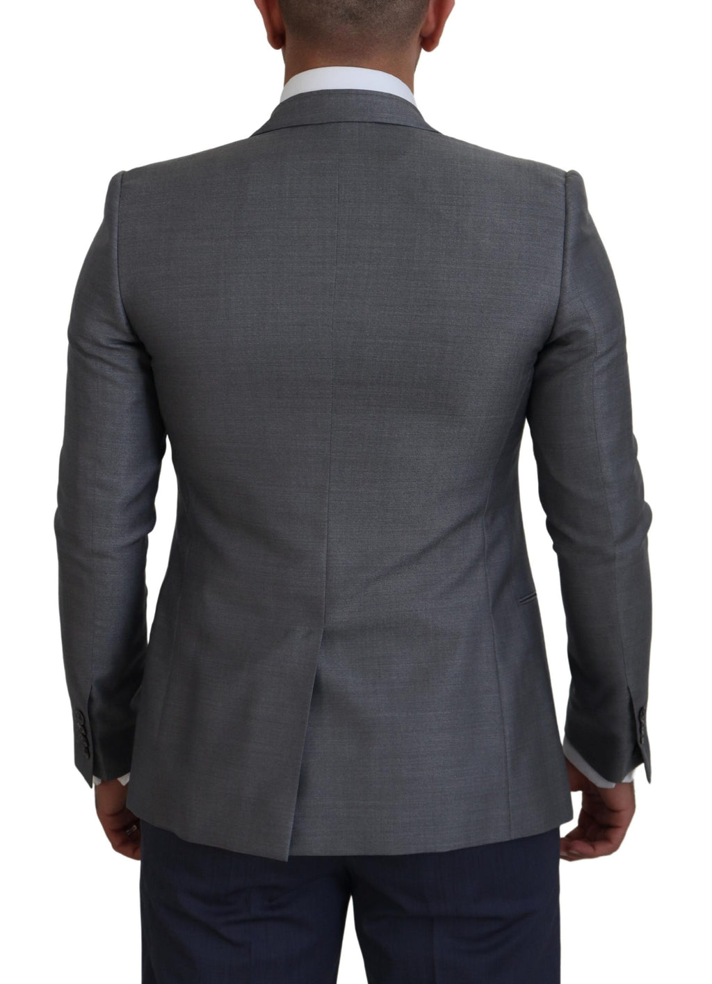 Dolce & Gabbana Grey Wool Silk Slim Fit Jacket Blazer