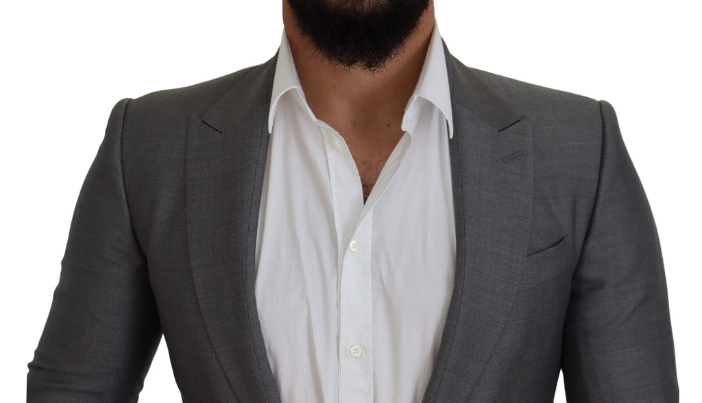 Dolce & Gabbana Grey Wool Silk Slim Fit Jacket Blazer