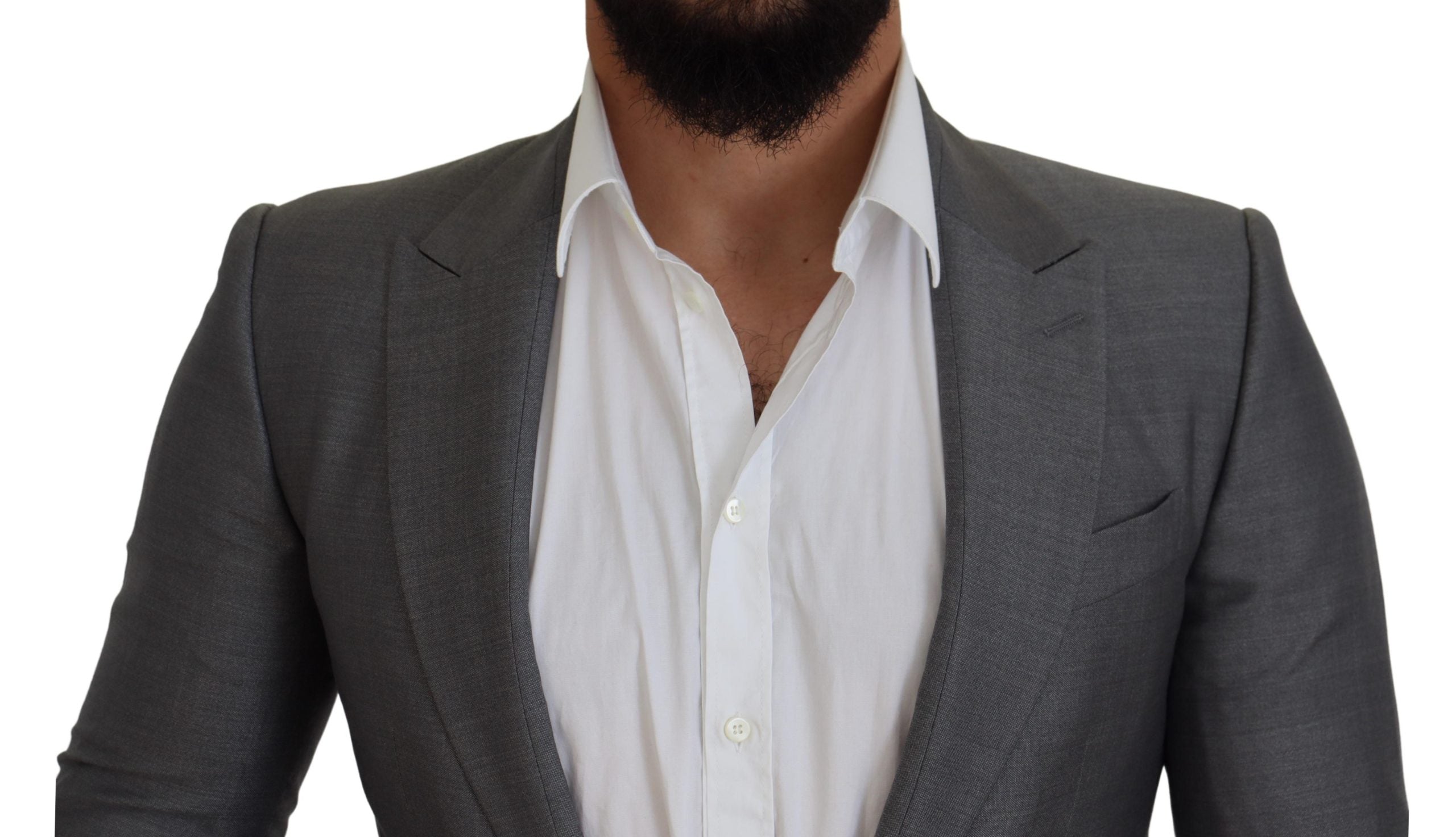 Dolce & Gabbana Grey Wool Silk Slim Fit Jacket Blazer