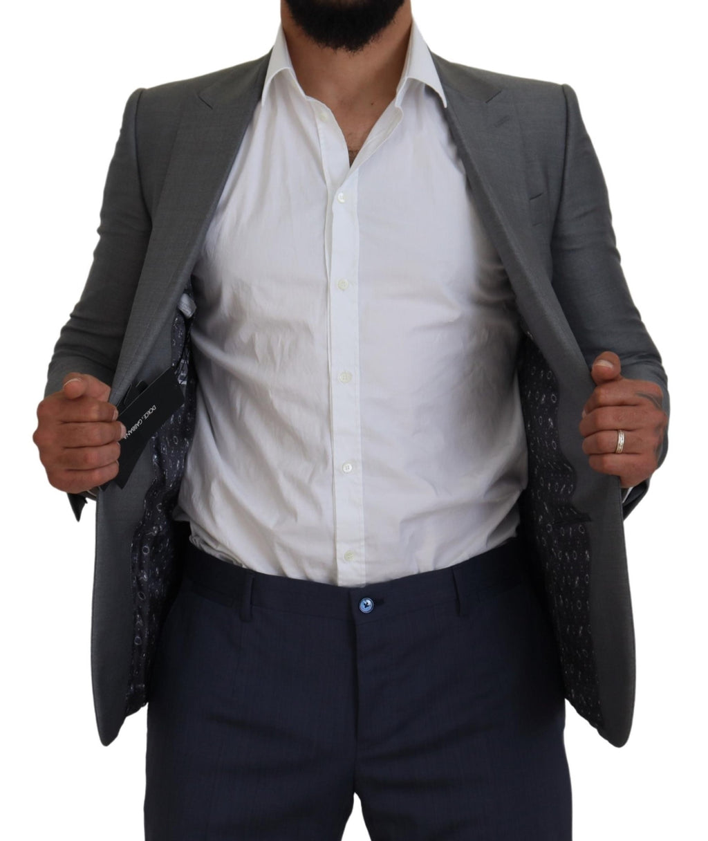 Dolce & Gabbana Grey Wool Silk Slim Fit Jacket Blazer