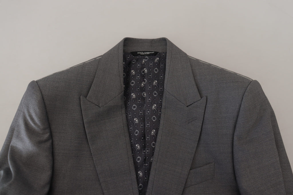 Dolce & Gabbana Grey Wool Silk Slim Fit Jacket Blazer