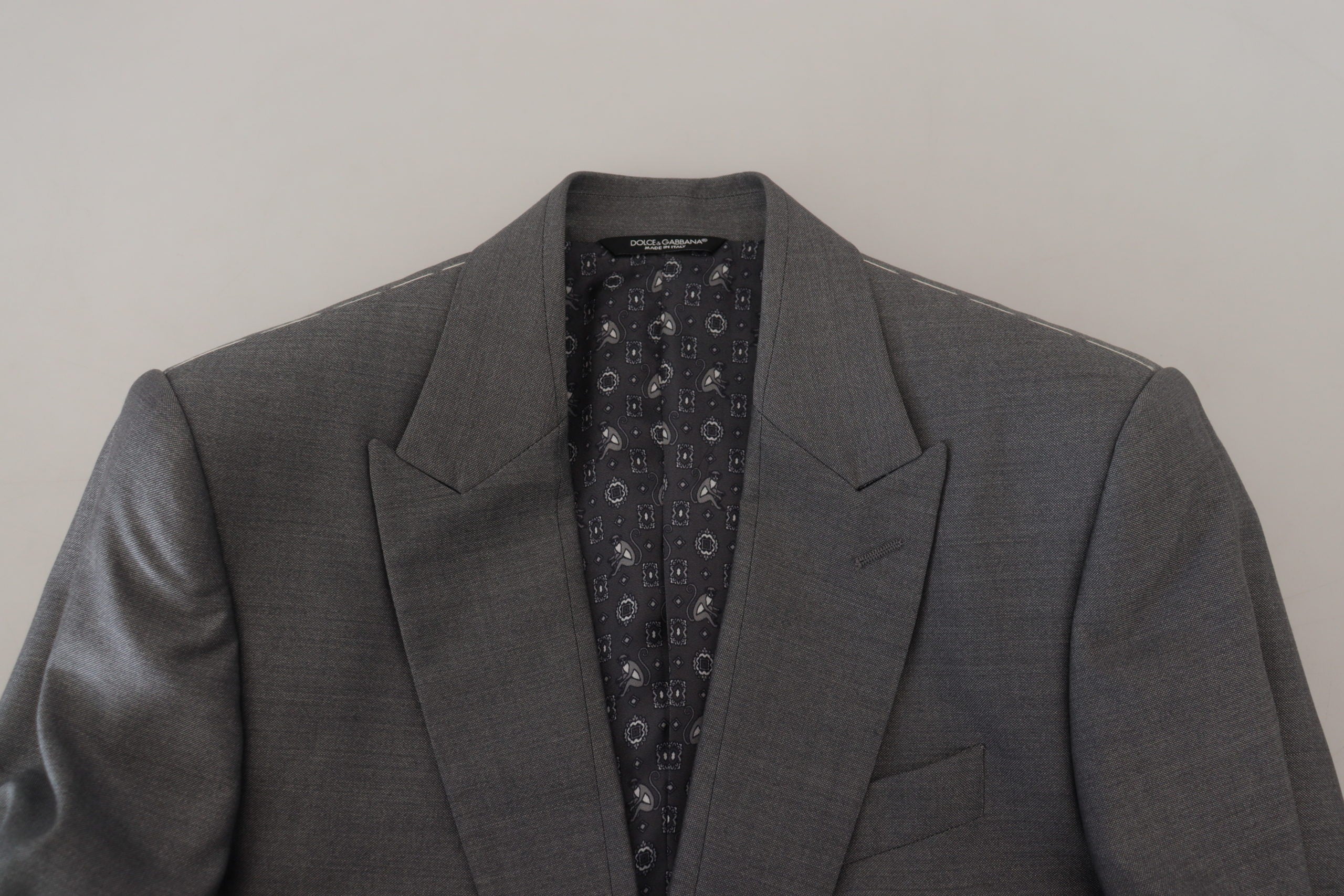 Dolce & Gabbana Grey Wool Silk Slim Fit Jacket Blazer