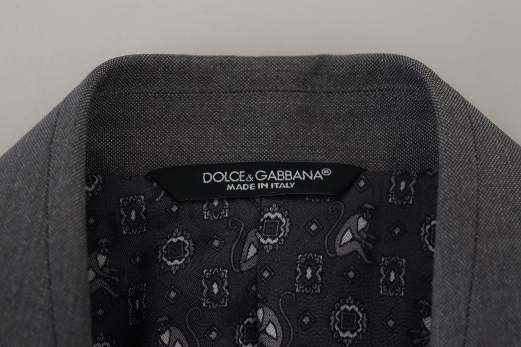 Dolce & Gabbana Grey Wool Silk Slim Fit Jacket Blazer