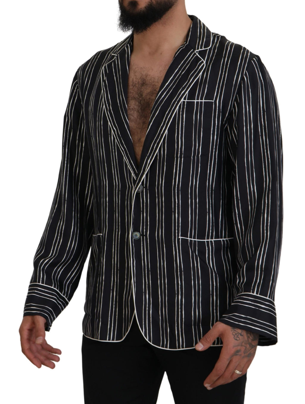 Dolce & Gabbana Blue Striped Silk Pyjama Shirt Jacket