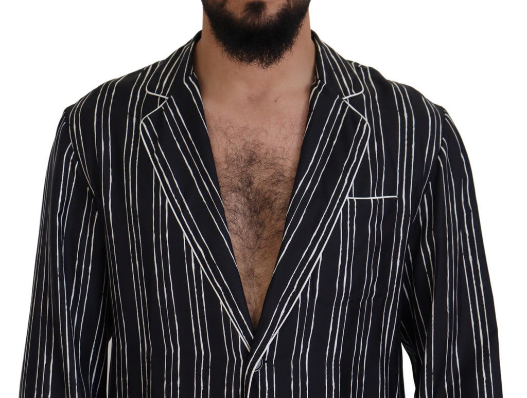 Dolce & Gabbana Blue Striped Silk Pyjama Shirt Jacket
