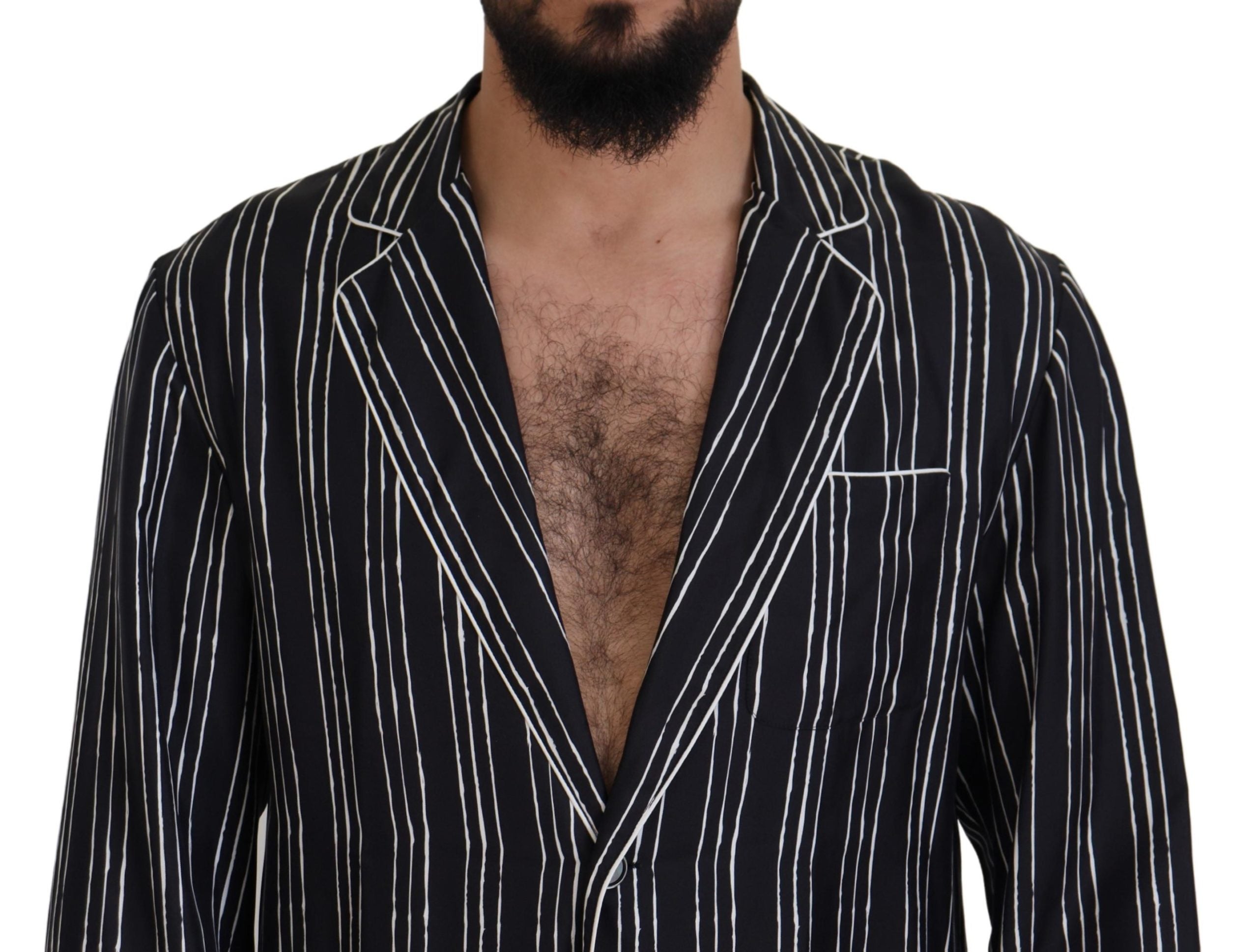 Dolce & Gabbana Blue Striped Silk Pyjama Shirt Jacket
