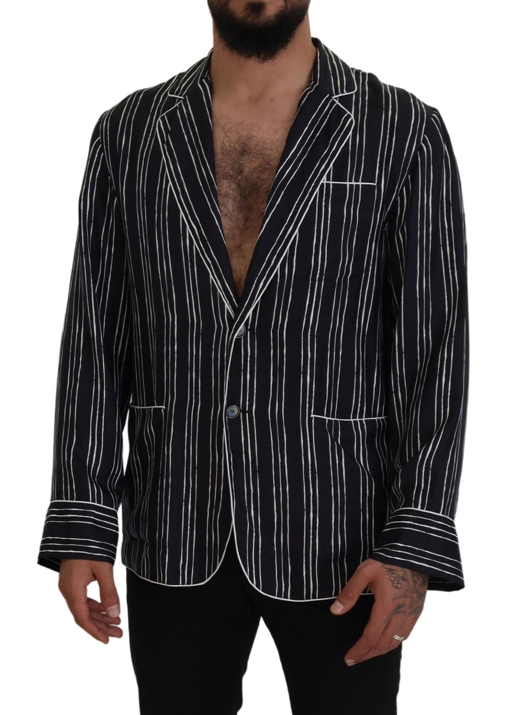 Dolce & Gabbana Blue Striped Silk Pyjama Shirt Jacket
