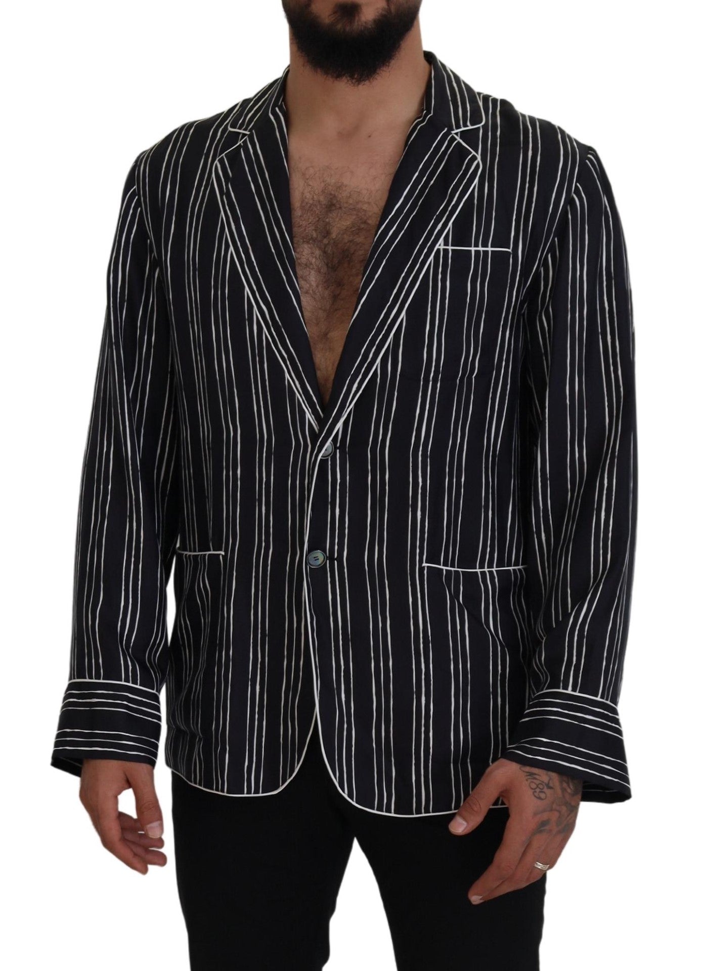 Dolce & Gabbana Blue Striped Silk Pyjama Shirt Jacket
